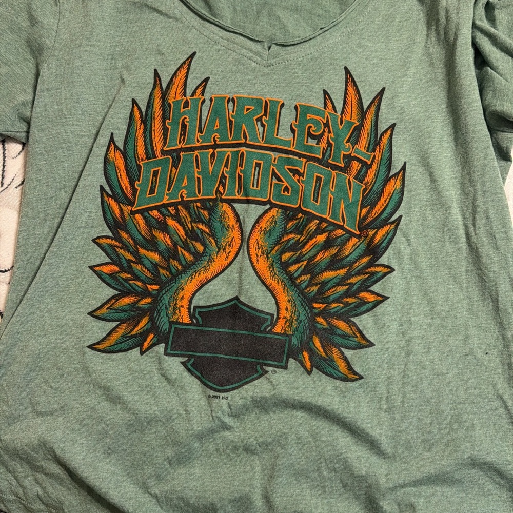 Harley-Davidson Teal Tee with Orange and Black Wings